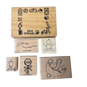 Assorted Stampin Up! Wood-Mounted Rubber Stamps Baby Themed Set